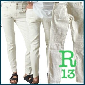 R13 White Mid-Rise Boy Skinny Jeans (24x28)